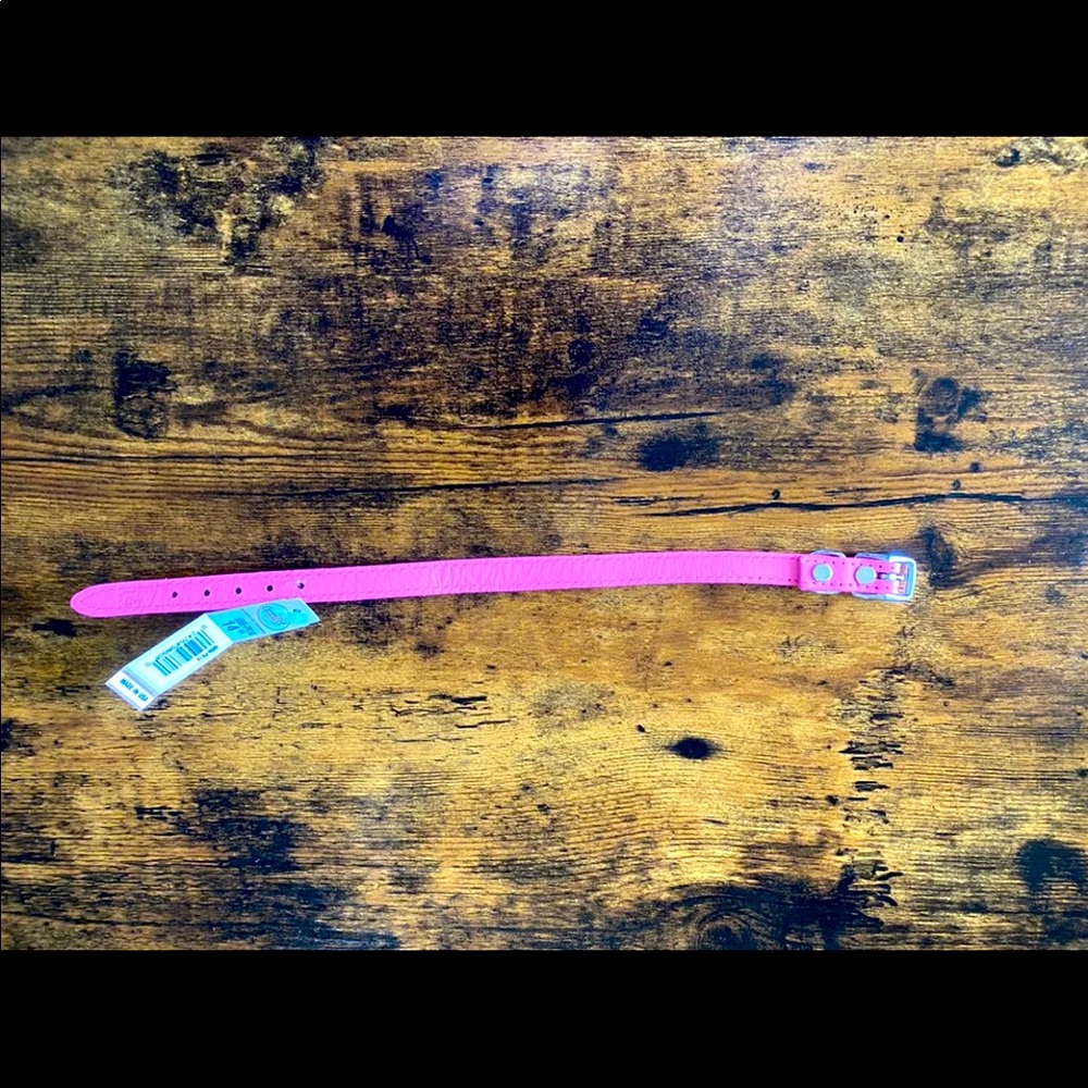 🐶🐱🐰🐒 NWT pink leather collar 14” for small dog or cat